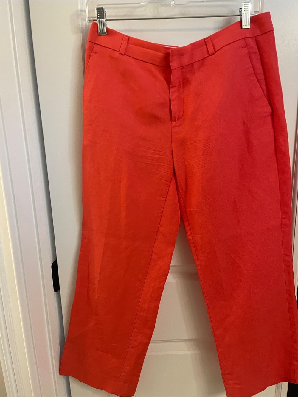 Banana Republic Linen Cropped Pants in Bright Coral